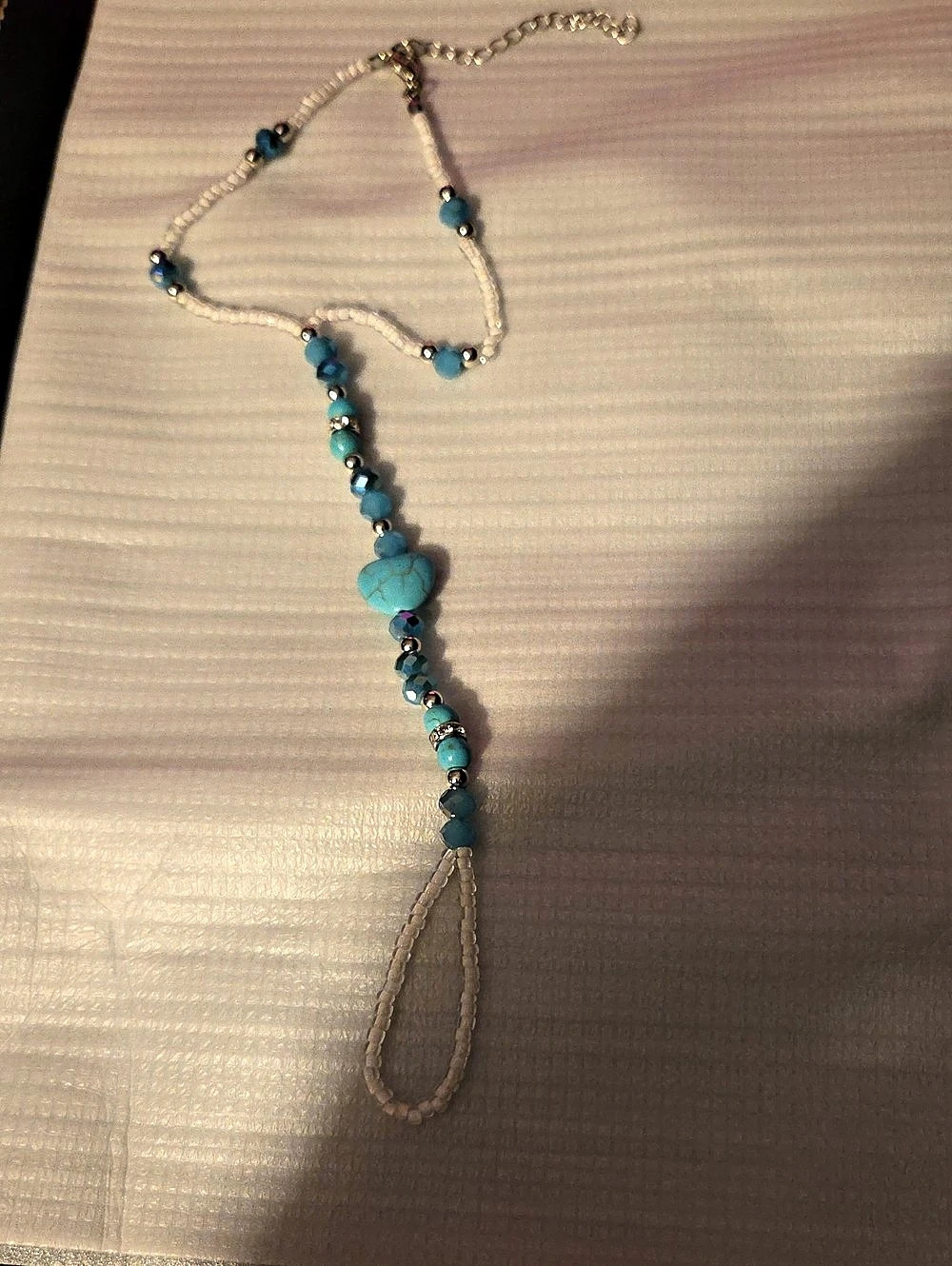 Turquoise Beaded Lariat Anklet with 2nd toe beaded attachment in Blue & Silver
